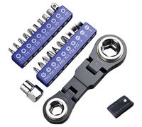 Jeu de clés à cliquet avec 20 embouts de tournevis magnétiques et douille, kit d'outils à main ergonomique pour réparation à domicile, sac de rangement compact inclus, bleu et noir
