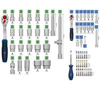 Jeu de clés à cliquet de 1/4" et 1/2", 80 pièces.