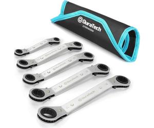 Jeu de clés à cliquet double DURATECH 5 pièces métriques 6-21mm avec pochette de rangement