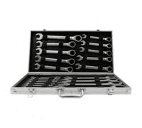 Jeu de clés à cliquet et à douille, 22 pièces - Clés mixtes et à douille 6–32 mm - Acier au chrome-vanadium - Dans un coffret de 60 × 30 × 8,5 cm - Argent