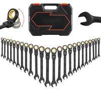 Jeu de clés à cliquet et clés à cliquet à douille - 24 pièces - Métrique et SAE - Avec 72 dents - Tête flexible - Acier Cr-V - Avec coffret de rangement - Pour la maison et l'automobile