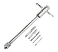 Jeu de clés à cliquet réglables avec 5 tarauds revêtus pour M3 M5 M6 M8 Outil de filetage manuel pour travaux de métaux et projets de bricolage Finition argentée Design compact