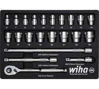 Jeu de clés à cliquet Wiha 3/8" 22 pces avec mousse I Outil en acier au chrome-vanadium pour le montage et l'installation (44708)