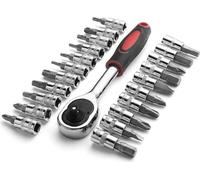 Jeu de clés à douille 108 pièces - Coffret à cliquet avec cliquet et douilles - Carré 0,635 cm et 1,27 cm - Embouts de vissage inclus - Pour la réparation automobile, le métal - Noir