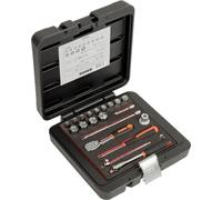 Jeu de clés à douille Bahco 1/4", métrique, profil hexagonal, avec cliquet réversible en forme de poire/adaptateur - 21 pièces