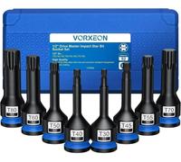 Jeu de clés à douille Torx 1/2", de T30 à T80, en acier S2, 8 pièces, avec boîte de rangement