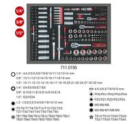 jeu de clés à douilles 1/4"+3/8"+1/2", 195 pces en 1/1 système