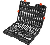 Jeu de clés à douilles SucceBuy 163 pièces, entraînement 9,53 mm, 6,4 mm et 12,7 mm, tailles SAE et métriques, profondes et standard, coffret de rangement inclus, en acier allié CR-V chromé
