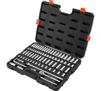 Jeu de clés à douilles SucceBuy 76 pièces avec entraînement 9,5 mm, tailles SAE et métriques, douilles profondes et plates, accessoires et coffret de rangement robuste inclus, en acier allié CR-V, idé