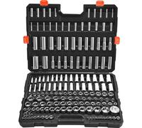 Jeu de clés à douilles VEVOR 163 pcs. 9,53 & 6,4 & 12,7 mm Jeu d'outils pour clés à douilles d'entraînement, SAE et métriques, profondes et standard, avec coffret de rangement, acier chromé CR-V allié