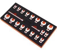Jeu de clés à fourche, entraînement 3/8 po Jeu de 20 clés à fourche avec 2 rallonges et organiseur d'outils en EVA, SAE 3/8 po à 7/8 po et métrique 10 à 22 mm, matériau 40CR avec finition chrome miroi