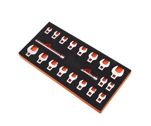 Jeu de clés Crowfoot - entraînement 3/8'' - jeu de clés Crowsfoot de 20 pièces + 2 barres d'extension & organisateur d'outils EVA - SAE 3/8-7/8'' & métrique 10-22 mm - matériau 40CR.