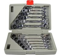 Jeu de clés mâles coudées à cliquet 8-19Mm, 12 pièces, Dans une boîte en plastique robuste, Acier Crv, Pour les ateliers professionnels et l'utilisation à domicile.