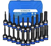 Jeu de clés plates de 1/2" comprenant 20 pièces : 10 clés hexagonales de 5 à 19 mm, 10 clés Torx de T25 à T80, acier S2, avec boîte de rangement