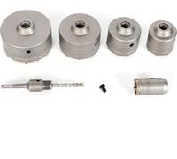 Jeu de couronnes de perçage - Scie cloche 40-120 mm - Acier au tungstène - Profondeur de coupe 50 mm - Angle de pointe 135° - Pour brique/ciment - Argent