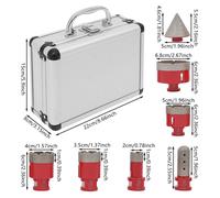 Jeu de couronnes diamantées - Forets pour carrelage M14 - 7 pièces - Ø 20/35/40/50/68 mm + foret à main 20 mm - Soudés sous vide - Avec coffret - Rouge