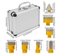 Jeu de couronnes diamantées/scies cloches - Filetage M14 - 7 pièces - Ø 20–68 mm - Revêtement diamanté soudé - Pour carrelage, marbre, brique - Avec coffret à outils - Jaune