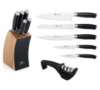 Jeu de couteaux 5 pièces avec bloc en bois, aiguiseur, en acier inoxydable, couleur noire