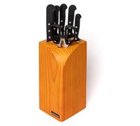 Jeu de couteaux de cuisine 6 pièces (5 couteaux + 1 paire de ciseaux), en acier inoxydable, avec manches en POM, présenté dans un bloc en bois