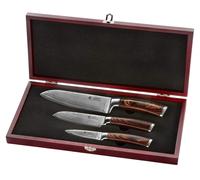 Jeu de couteaux de cuisine, acier damasquiné, noyau en acier VG10, manche en bois de pakka, 3 pièces