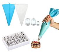 Jeu de décorations de gâteaux réutilisables comprenant 24 buses, des adaptateurs et des pochettes à douille