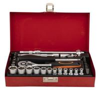Jeu de douilles 1/4 pouce, 33 pièces, chrome-vanadium, dans un coffret métallique robuste
