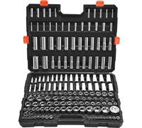 Jeu de douilles, 163 pièces, jeu d'outils à douilles 9,5, 6,4 et 12,7 mm, SAE et métrique, profondes et standard, trousse à outils mécanique avec coffret de rangement, acier allié CR-V chromé, pour la