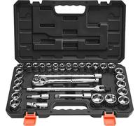Jeu de douilles, 33 pièces, douille à entraînement 12,7 mm et jeu de clés à cliquet, SAE et métrique, trousse à outils mécanique avec liquet, rallonge et coffret de rangement, acier allié CR-V,