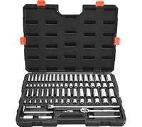 Jeu de douilles, 76 pièces, douilles à entraînement 9,5 mm et jeu de cliquets, SAE et métrique, profondes et peu profondes, trousse à outils mécanique avec accessoires et coffret de rangement, acier a