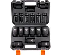 Jeu de douilles à choc 1/2", jeu de 9 douilles profondes métriques 29-38 mm, acier allié Cr-Mo à 6 pans pour la réparation automobile, marquages de taille faciles à lire, construction robuste, coffret