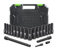 Jeu de douilles à choc 20 pièces, CR-V 8-24mm Ginour Coffret de douilles 1/2" 16 pièces 6 Pans avec rallonge 3, 5,10-inch et adaptateur 3/8 à 1/2