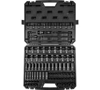 Jeu de douilles à choc 3/8", jeu de 90 douilles SAE 1/4"-3/4" et métriques 6-19 mm, acier allié Cr-Mo à 6 pans pour la réparation automobile, comprend des rallonges, un adaptateur à joint universel et