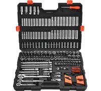 Jeu de douilles - Coffret de clés à cliquet et à cliquet 225 pièces - Empreintes 6,3/9,5/12,7 mm - Métrique et SAE - Profondes et plates - Acier au chrome-vanadium - Avec embouts et coffret à outils