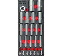 Jeu de douilles et douilles à embouts 1/2-3/8 10-36 mm 24 pièces module en mousse pour servante d'atelier MW Tools MWD1224