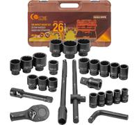 Jeu de douilles pour clé à chocs, 3/4", à 12 pans, de 17 à 65 mm, coffret de 26 pièces