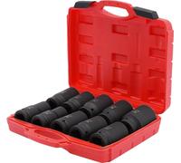 Jeu de douilles pour hocs - Pour air comprimé - Emmanchement de 2,54 cm - 10 pièces - 24–46 mm - Hexagonal - 38–40 HRC - Rouge