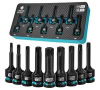 Jeu de douilles Torx 1/2", acier S2 haute résistance, 9 pièces, de T30 à T80, avec coffret de rangement XPE