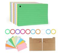 Jeu de Fiches Bristol Couleur - 500x Fiche Bristol + 10x Intercalaires en Papier Kraft + 10x Anneaux Colorés, Flash Cards, to Do List Bloc Note, Planner, Fiche de Revision, Apprendre, école, Bureaux
