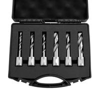Jeu de forets à carotte HSS - Emmanchement Weldon, 6 pièces - Ø 6,35–14,28 mm - Profondeur de coupe 5,08 cm - Pour perceuses magnétiques - Pour l'acier, l'aluminium et le cuivre - Avec coffret en plas