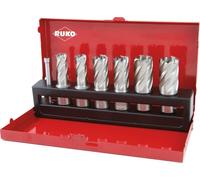 Jeu de forets à carotter RUKO en acier rapide (HSS) avec tige Weldon (3/4"), affûtés au CBN, dans un coffret industriel - 108840