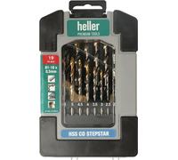 Jeu de forets à métaux DIN 338 Stepstar, diamètres nominaux 1 à 10, HSS-Co TiN, 19 pièces, coffret robuste