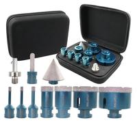 Jeu de forets diamantés pour carrelage, 10 pièces, de 6 à 68 mm, avec fraise à main et adaptateur, pour granit et marbre