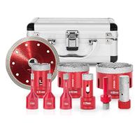 Jeu de forets diamantés pour carrelage,6-8-10-20-35-50-68 mm, disque à tronçonner diamanté, fraise à doigts 20 mm, adaptateur SDS,Coffret en aluminium,Foret en céramique