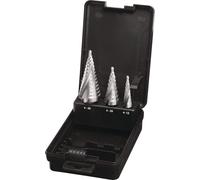 Jeu de forets étagés D.4-12/4-20/4-30mm HSS rainure spirale 3pcs.En valise plastique TECWERK