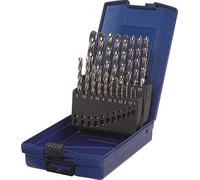 Jeu de forets hélicoïdaux DIN 338, type N Z3, diamètre nominal 1-10 x 0,5 mm, HSS-Co5, 19 pièces, coffret en plastique