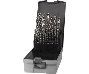 Jeu de forets hélicoïdaux DIN 338, type UNI, diamètre nominal 1-13 x 0,5 mm, HSS-Co, 25 pièces, coffret en plastique