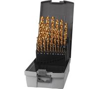 Jeu de forets hélicoïdaux DIN 338, type UNI, diamètre nominal 1-13 x 0,5 mm, HSS-Co TiN, 25 pièces, coffret en plastique