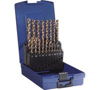Jeu de forets hélicoïdaux DIN 338, type VA, diamètre nominal 1-10 x 0,5 mm, HSS-Co5, trempés à la vapeur, 19 pièces, coffret en plastique