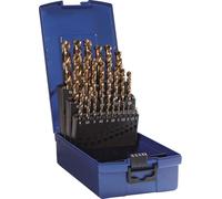 Jeu de forets hélicoïdaux DIN 338, type VA, diamètre nominal 1-13 x 0,5 mm, HSS-Co5, trempés à la vapeur, 25 pièces, coffret en plastique
