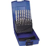 Jeu de forets hélicoïdaux DIN 338, type W, diamètre nominal 1-10 x 0,5 mm, HSS, 19 pièces, coffret en plastique